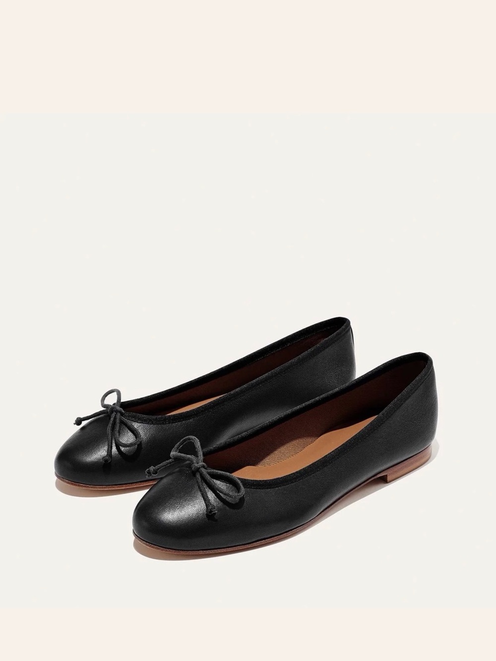 Margaux Black Leather Ballet Flats with Bow